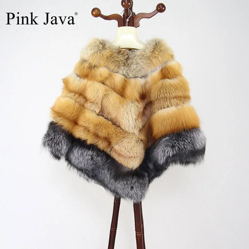 PINK JAVA QC8068 free shipping 2016 new real fox fur poncho genuine silver wrap women winter coat | Женская одежда