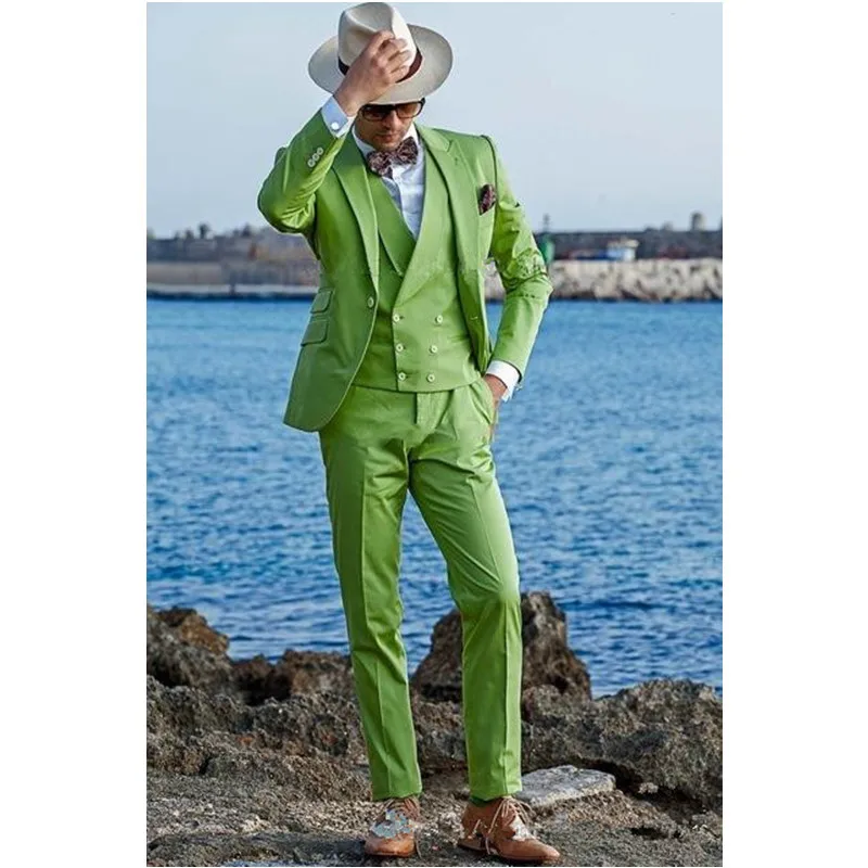 2019 Peak Lapel Prom Men Suits Green Suit Men Set Wedding Suits for Men Groom Groomsmen Tuxedos Smart Casual (Jacket+Vest+Pants) 2019 Peak Lapel Prom Men Suits Green Suit Men Set Wedding Suits for Men Groom Groomsmen Tuxedos Smart Casual (Jacket+Vest+Pants)