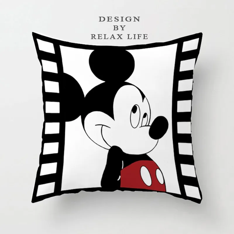 Disney Black and Cream Red Mickey Minnie Mouse Cushion Cover Sofa Decorative Pillowcases for Bed Couch 45x45cm no Filling