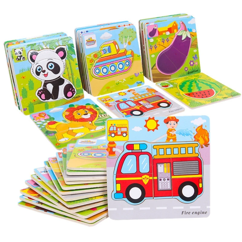 

Colorful Wooden Puzzle Montessori Car Animal Fruit Vegetables Learning Jigsaw Baby Educational Toys For Kid Cartoon Puzzles Gift