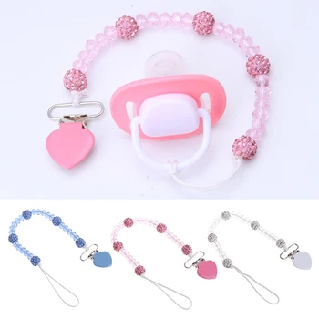 

2018 Baby Pacifier Clips Crystal Soother Chain Dummy Bling Bling Soother Leash Strap Nipple Heart