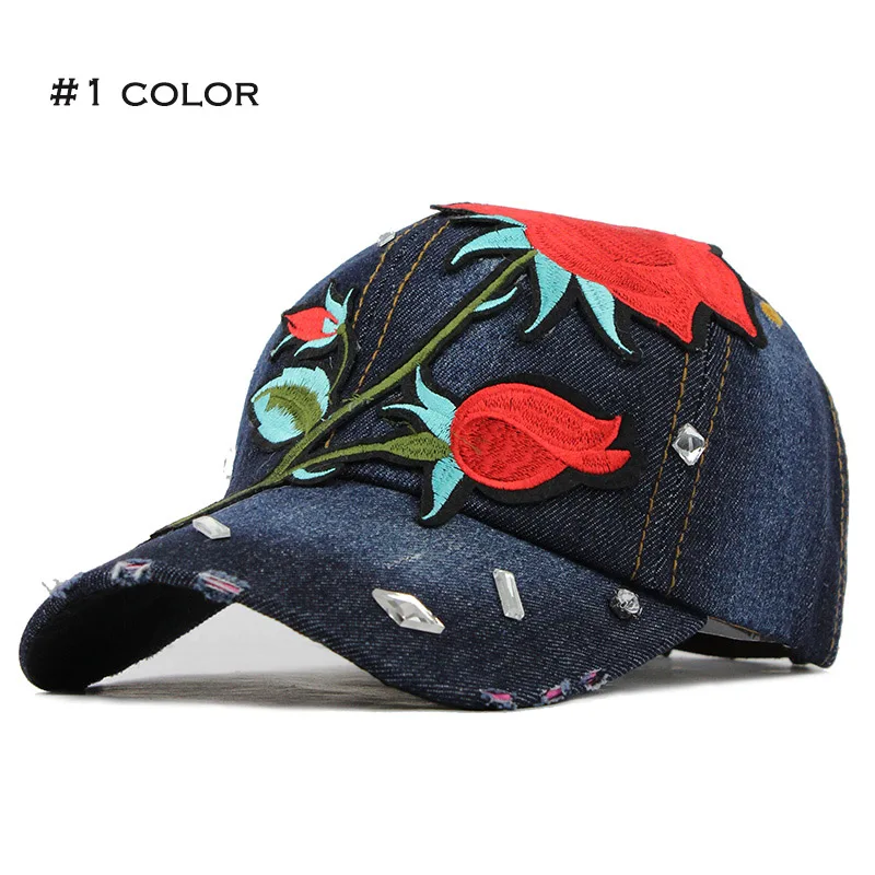 [FLB] не подведет вас осень роза цветок деним Бейсбол кепки шапки для женщин Женский папа шляпа высокое качество Snapback шапки джинсовая кепка - Цвет: F230 1 color