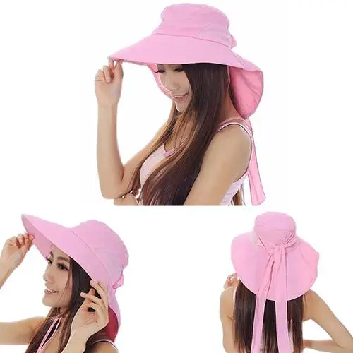 

Women Sun Hat Foldable Wide Brim Self-Tie Bow Summer Beach Floppy Headwear Cap