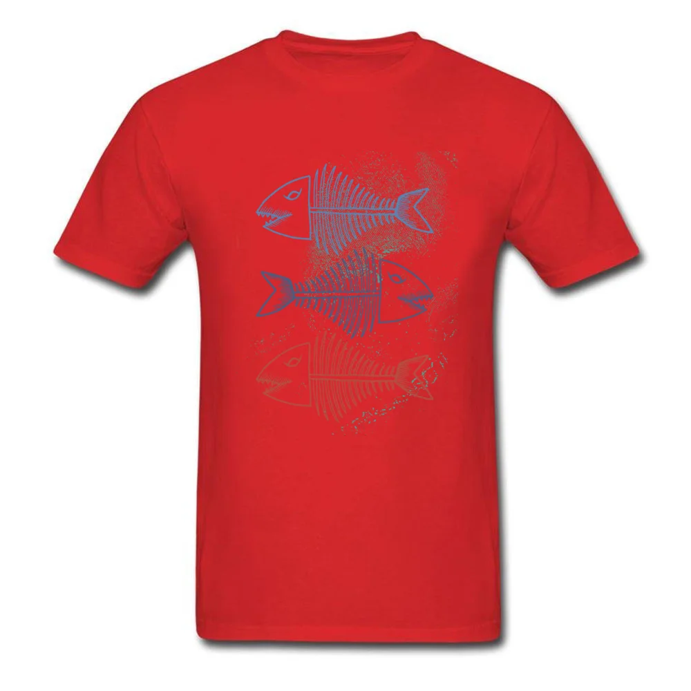 O Neck Fish Bones All Cotton Male Tshirts Casual Short Sleeve Tops T Shirt 2018 New Normal T-shirts Free Shipping Fish Bones red