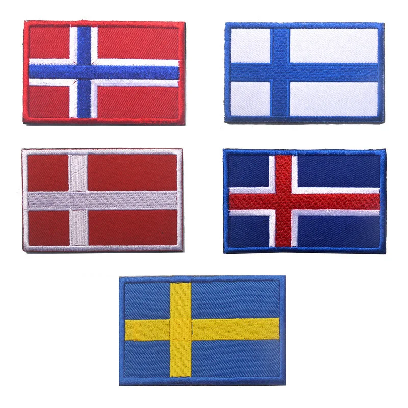 

The Flag Of Finland Denmark Norway Sweden Iceland Morale Patch 8*5cm Embroidered Applique Hook & Loop Decorative Clothing Patch