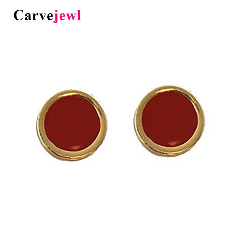 

Carvejewl Cute Korean Personality round Small Stud Earrings For Women Temperament Simple Fashion Metal Female red epoxy Earrings