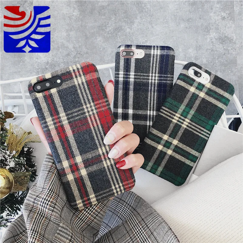 PEIPENG  Fashion Tide card Autumn and winter Retro stripe latticesPhone Cases For iphone 6 6S 7 8 Plus X Xs Max Christmas gift6
