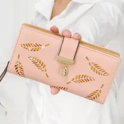Глод листьев длинные кожаные Для женщин бумажник молния засов женский кошелек портмоне большой Ёмкость держатель для карт розовый сумка