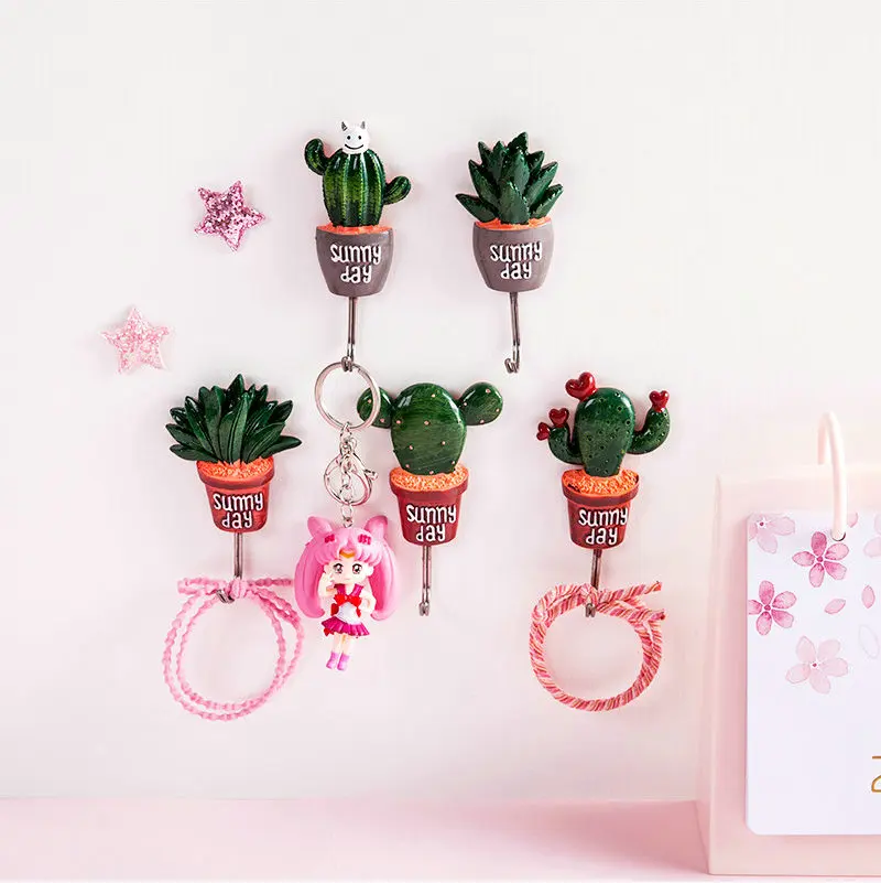 

5PCS/LOT Sunny Day Cactus Shaped Key Holder Wall Hooks Decorative Coat Hanger Umbrella Hooks On Wall/Behind Door