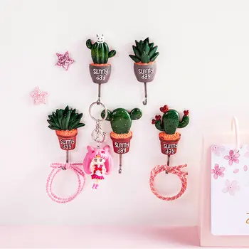 

5PCS/LOT Sunny Day Cactus Shaped Key Holder Wall Hooks Decorative Coat Hanger Umbrella Hooks On Wall/Behind Door