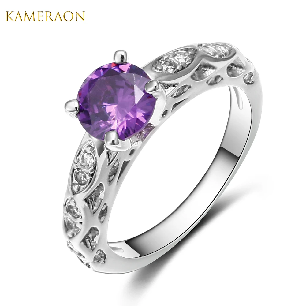 KAMERAON Dainty engagement ring for women 7mm Cubic Zirconia jewelry