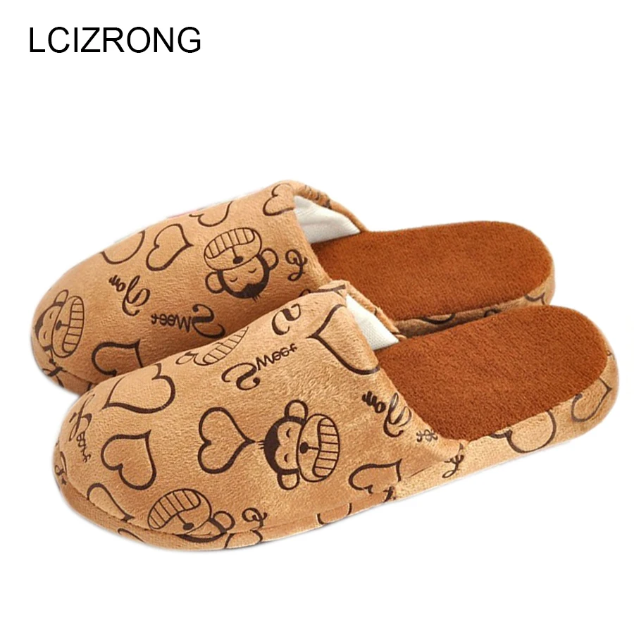 

LCIZRONG Soft Cute Monkey Indoor Women Slippers Cartoon Warm Couple Home Slippers Woman Unisex Cotton Bedroom House Floor Shoes