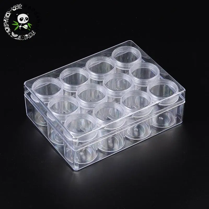 12 bottles/Set Plastic Bead Storage Containers Clear Round Adjustable Bottle Box Jars Case for Jewelry Packaging Organizer