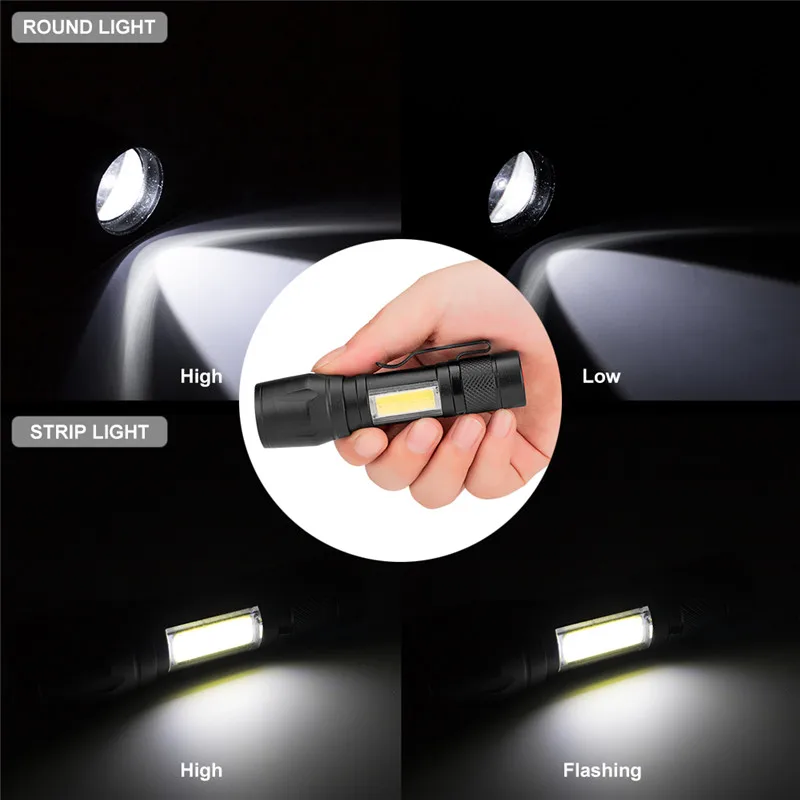 SANYI 4 Modes Flashlight Torch XPE+COB Portable Lantern Camping Light Hunting Lamp Lighting for Outdoor Power by: 1 x AA battery