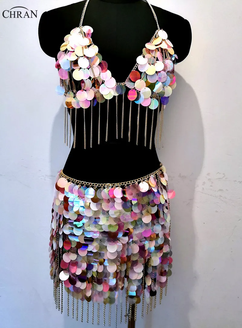 Chran Pailletten Seascale Crop Top Disco Party Collier Rave Beha Bralete Festival Rok Kostuum Jurk Dragen Set Sieraden CRS214 Chran Pailletten Seascale Crop Top Disco Party Collier Rave Beha Bralete Festival Rok Kostuum Jurk Dragen Set Sieraden CRS214