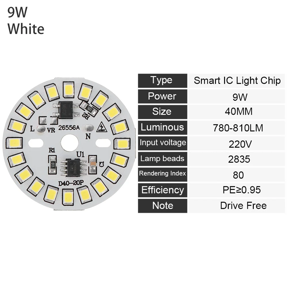 Умный IC круглый 3-15 Вт Светодиодный светильник-чип 2835 SMD Смарт IC чипы пластины ac220в теплый белый/белый светодиодный светильник COB лампы светодиодный - Emitting Color: 9W white