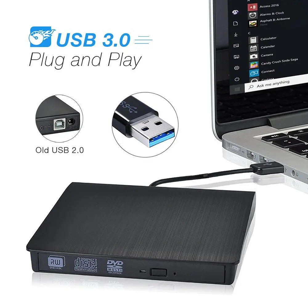 Внешний USB 3,0 высокоскоростной DVD привод CD писатель портативный оптический привод для ноутбука подходит для ПК Win XP WIN 7 WIN 8 WIN 10 MAC OS