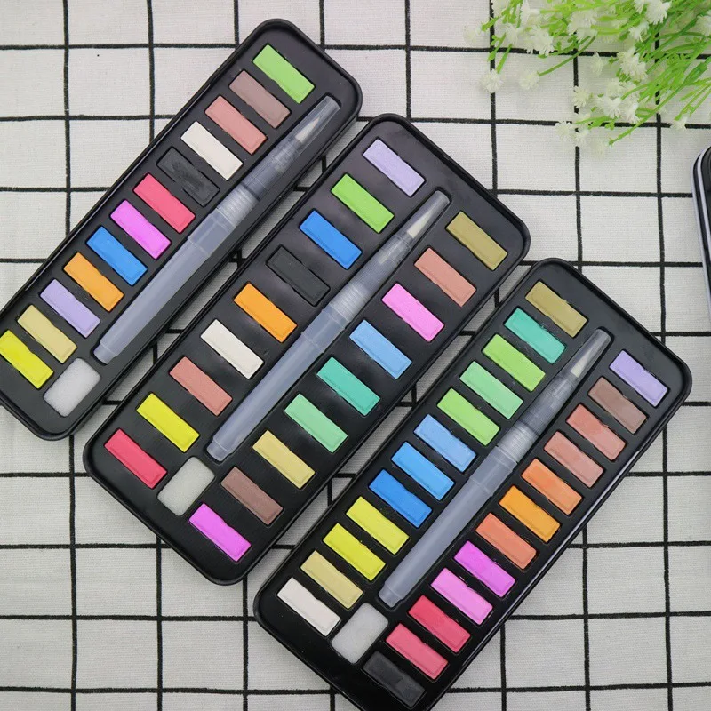 

12/18/24 colors Solid Watercolor Paint Set Portable Drawing Brush acrylic Art Painting Suburban Sketch Supplies New