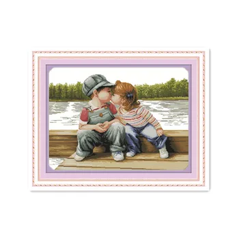 

Joy Sunday Lake couple handmade diy character series cross stitch kit boy and girl kissing good time decorative paintings