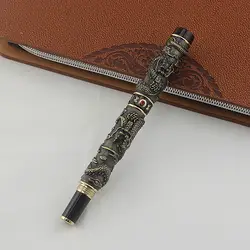 Jinhao винтажная Роскошная авторучка двойной играющий Дракон жемчуг, Металлическая резьба тиснение тяжелая ручка бронза для офиса школы