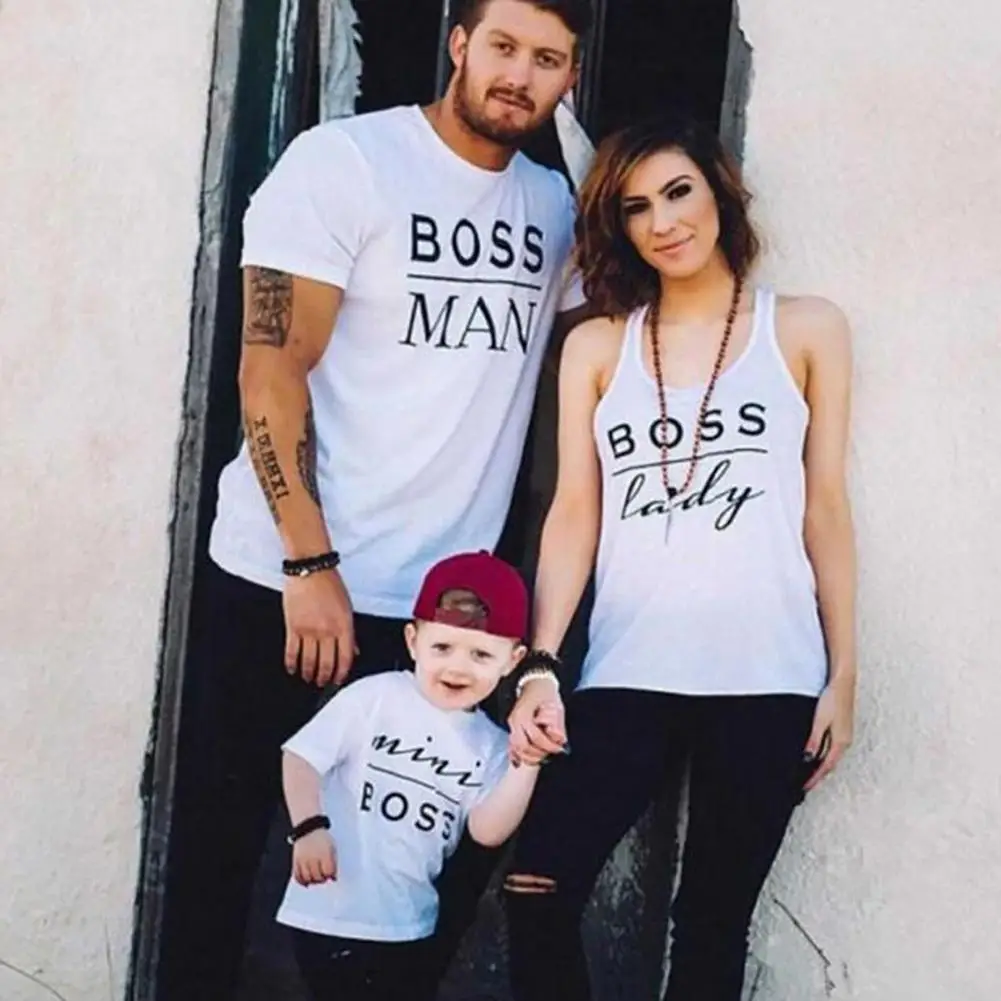 Хлопковая футболка с надписью Boss для взрослых и детей одинаковые топы мамы дочки