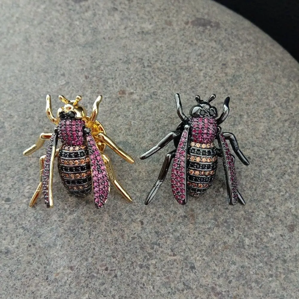 

27x30mm golden plated Cz micro pave wasp brooch pins Jewelry