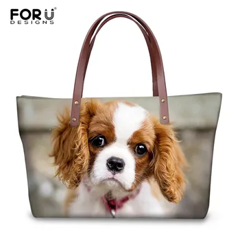 

FORUDESIGNS 3D Animal Dog Luxury Women Tote Bags King Charles Spaniel Head Printing Large Handbags Female Travel Top-handle Bag