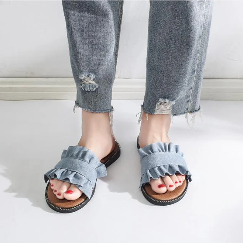 

New 2018 Summer Women Slippers High Quality Flock Women flat sandals Non-slip Beach Slippers For Women