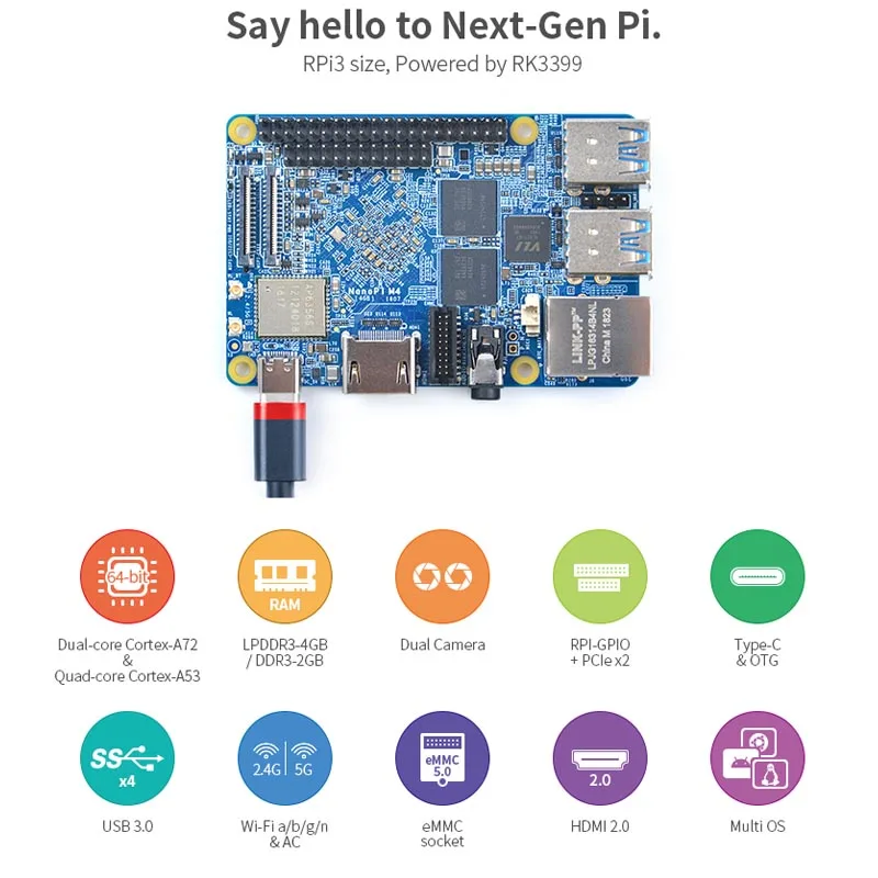 NanoPi M4 2 ГБ/4 ГБ DDR3 Rockchip RK3399 SoC 4 ГГц и с двухдиапазонным Wi Fi Поддержка Android 8 1 Ubuntu ии