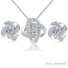 Новинка, Свадебные Ювелирные наборы для невесты, 925 пробы, серебряные циркониевые серьги, колье, ожерелья для женщин, массивные ювелирные изделия