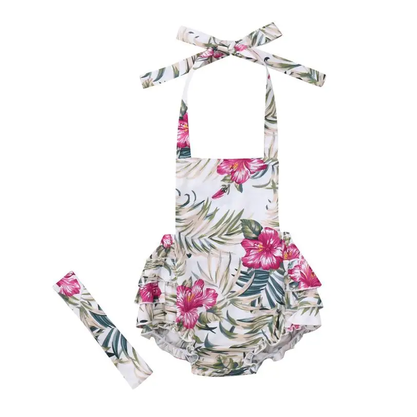

shaunyging # 5002 Infant Baby Romper Girls Floral Print Ruffles Jumpsuit Outfits Summer Clothes