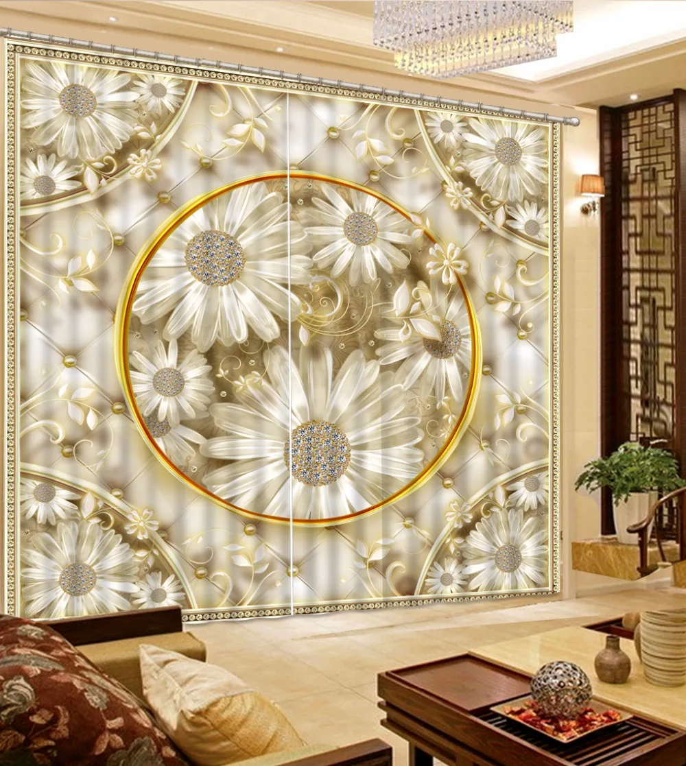 European Luxury 3D Curtain Blackout Living Room Bedroom Window Drapes Flower Design Wedding Girls Curtains | Дом и сад