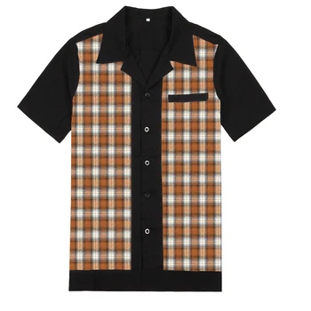 

50s Rockabilly Shirts Men Vintage Punk Rave Shirts Short Sleeve Plaid Printed Rolling Rock Shirt Casual Hip Hop Dress Shirts Men