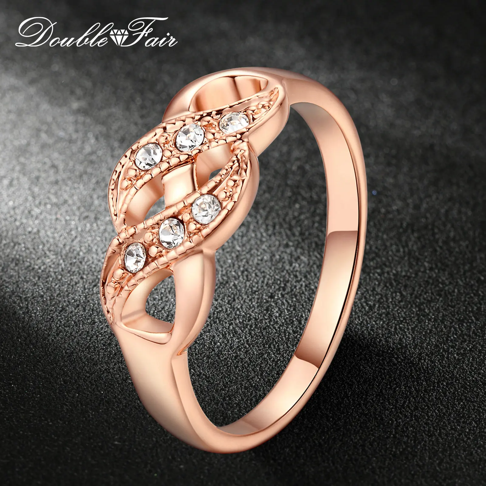 Двойные кольца с кубическим цирконием для женщин, розовое золото, модные свадебные/обручальные ювелирные изделия, Женское кольцо, подарок DFR334