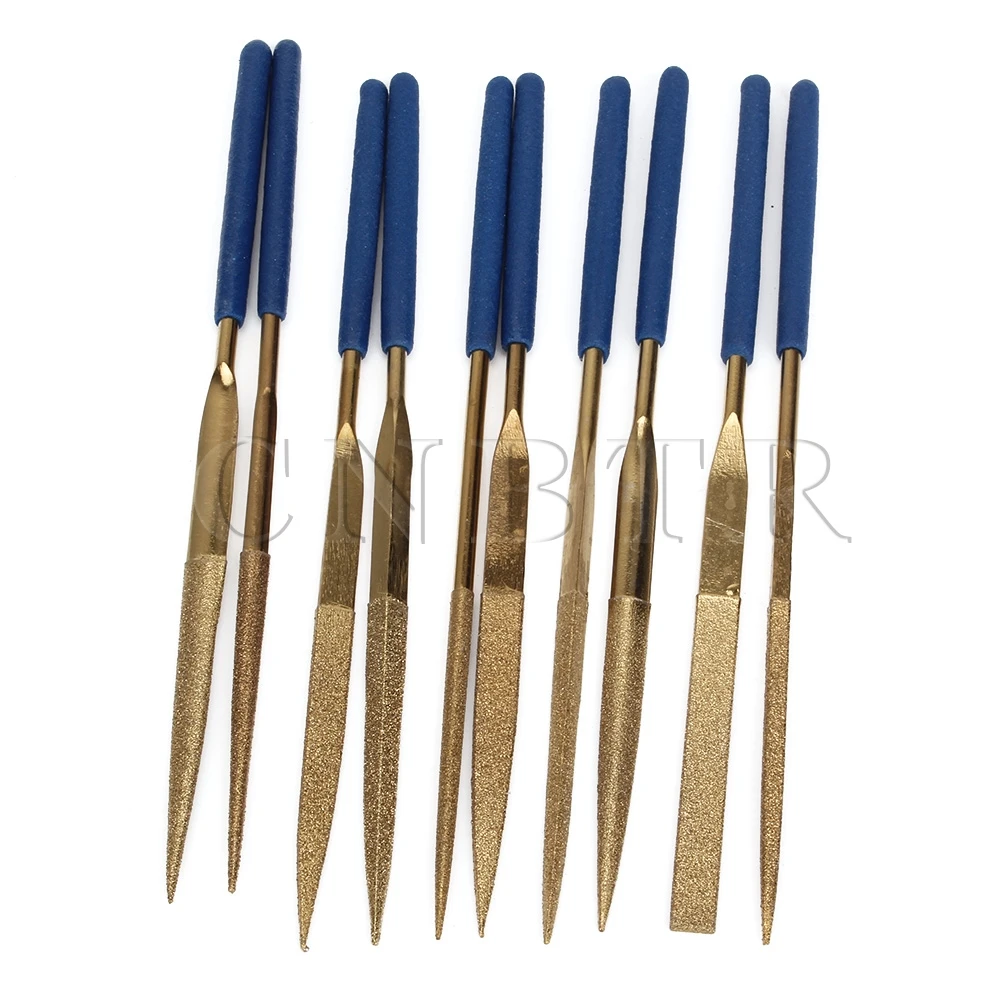 

CNBTR 10pc 140MM x 3MM Diamond Coated Needle File Set Titanium for Filing Cutting Tool