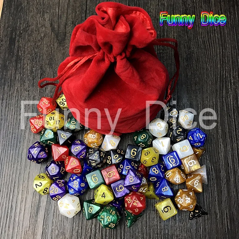 Переносные игральные кубики 56 шт./пакет MTG RPG D& игральные кости DND Настольная игра набор из 8 комплектов кости D4 D6 D8 D10 D12 D20 с большой мешочек для игры