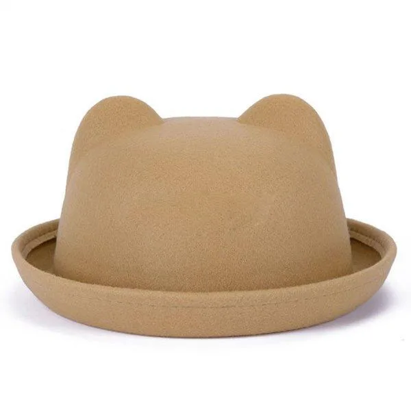 Зимняя модная детская шапка дьявола для девочек, милая шерстяная шапка с кошачьими ушками Дерби котелок, горячая распродажа - Цвет: Хаки