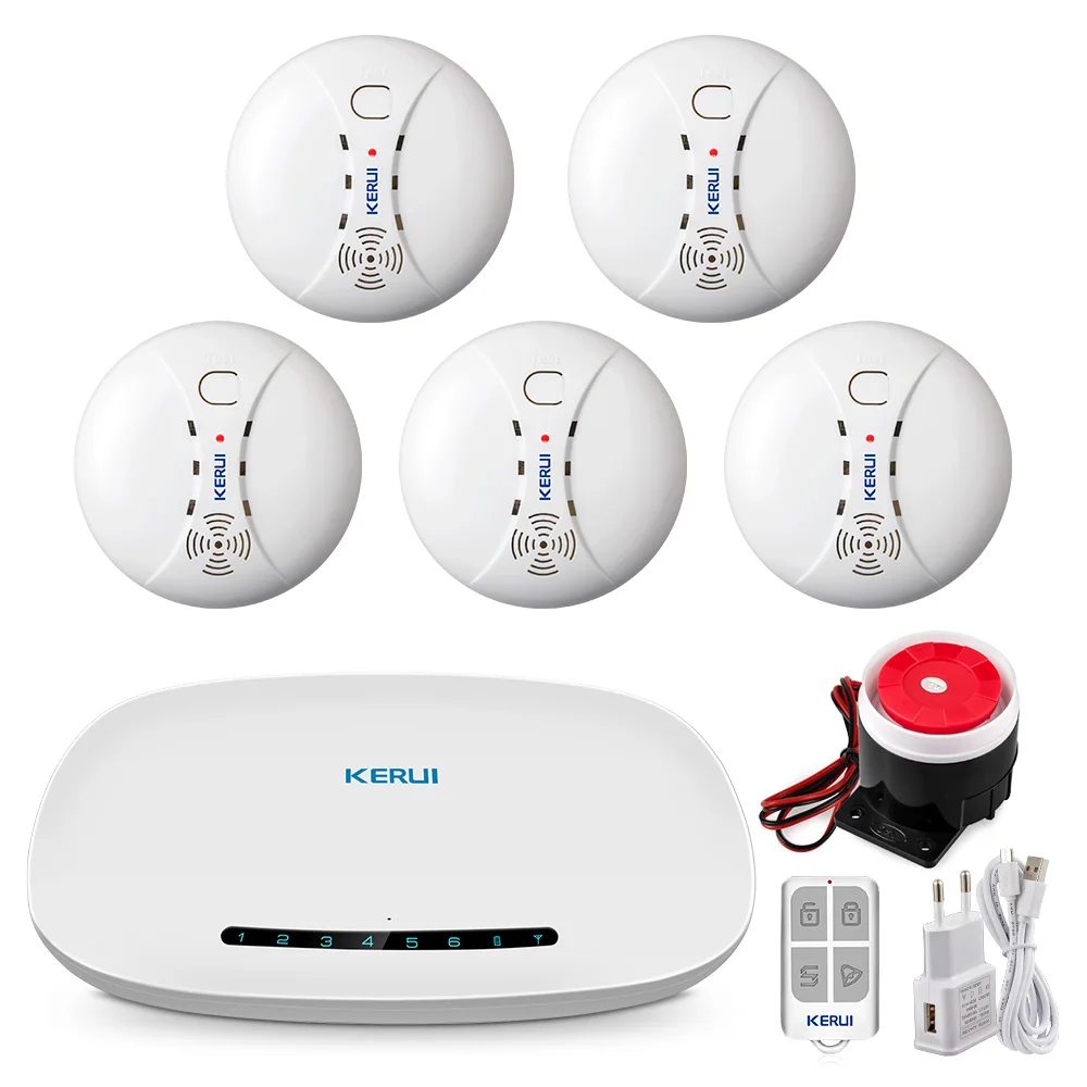 

KERUI GSM Smoke Fire Alarm System Fire Protection Security Alarm SMSl APP Control Wireless Home Burglar Security Alarm