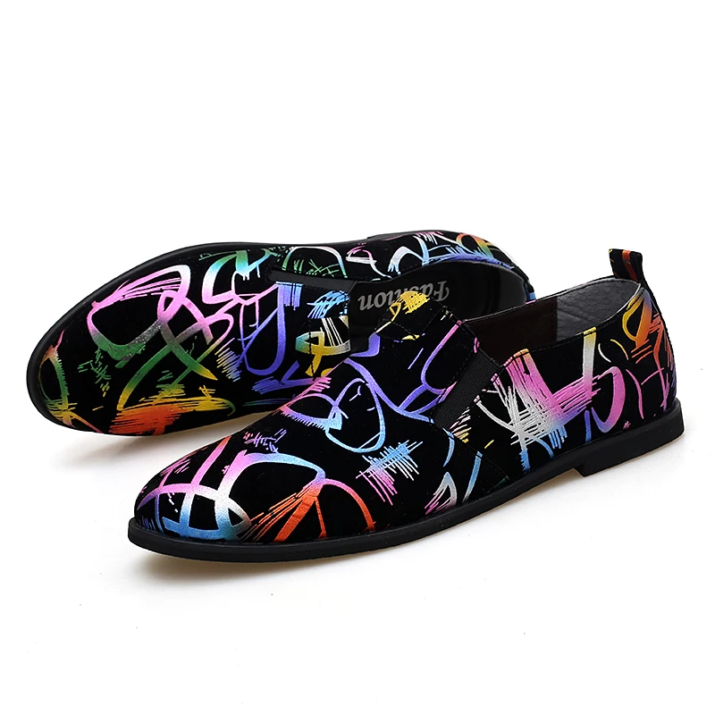 mixed colors men leather casual shoes wedding dress male footwear painted letter italian boy flats fashion oxford shoes for men (6)