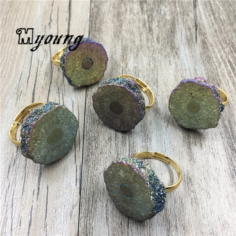 

Natural Quartz Rainbow Titanium Druzy Rings,Fashion BOHO Rings For Women MY1932