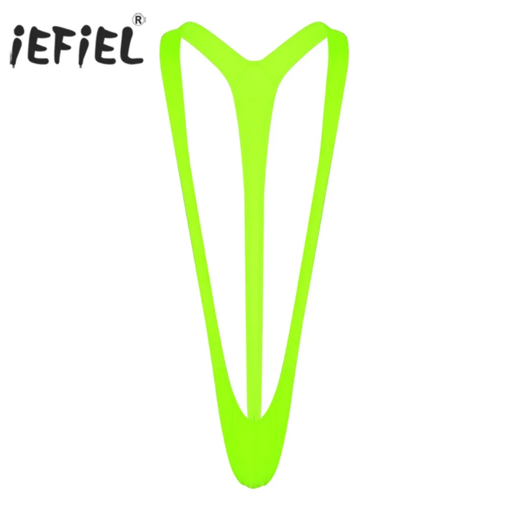 

iEFiEL Lingerie Mens Fluoro Bodystocking Stretch Open Butt Wetlook Thong T Back Costumes Bondage Sissy Sexy Gay Men's Bodysuit