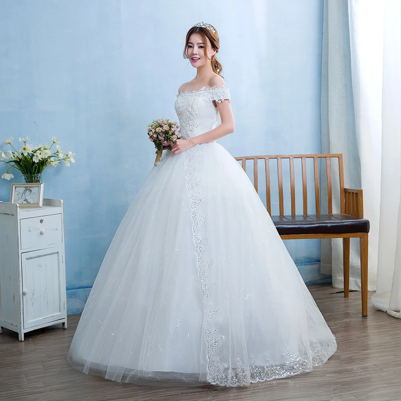 V Neck Lace Bottom Off Shoulder Sexy Wedding Dress with