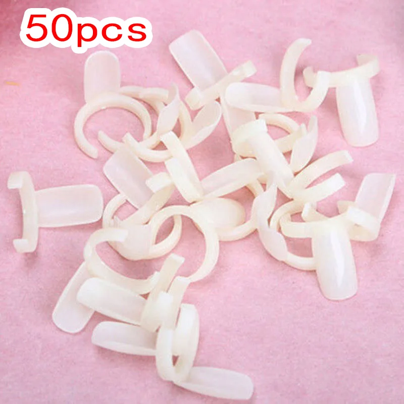 Shellhard 50pcs DIY Plastic Nail Display Ring Style Nail Tips Display Nail Polish UV Gel  Practice Training Manicure Tool