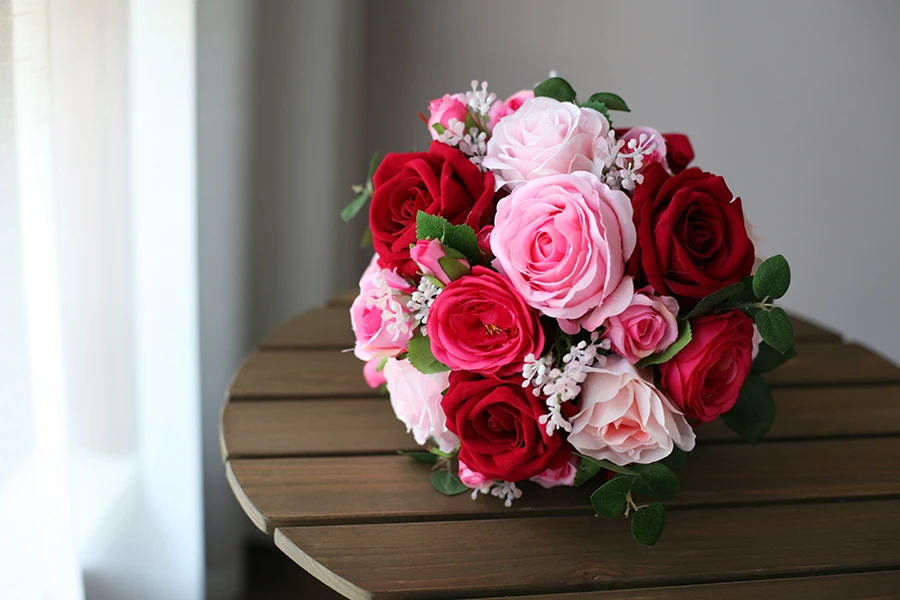 Peorchid Ramo de Novia Rosa свадебные букет с бантиками, красные, ярко-розовые, розовые искусственный, созданный вручную ручной Букет невесты декоративные