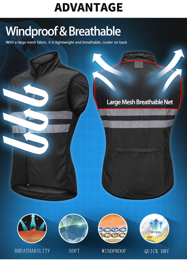 WOLFBIKE High Visibility Outdoor Sports Vest Windproof Mtb Bike Bicycle Reflective Sleeveless Breathable Cycling Waistcoat