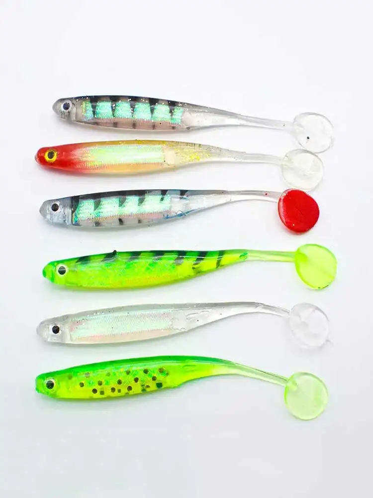 

5Pcs/lot 7cm 2g fishing soft bait T tail fish fishing lures Rainbow color Worm Swim bait Jig Head Fly Fishing Silicone Rubber