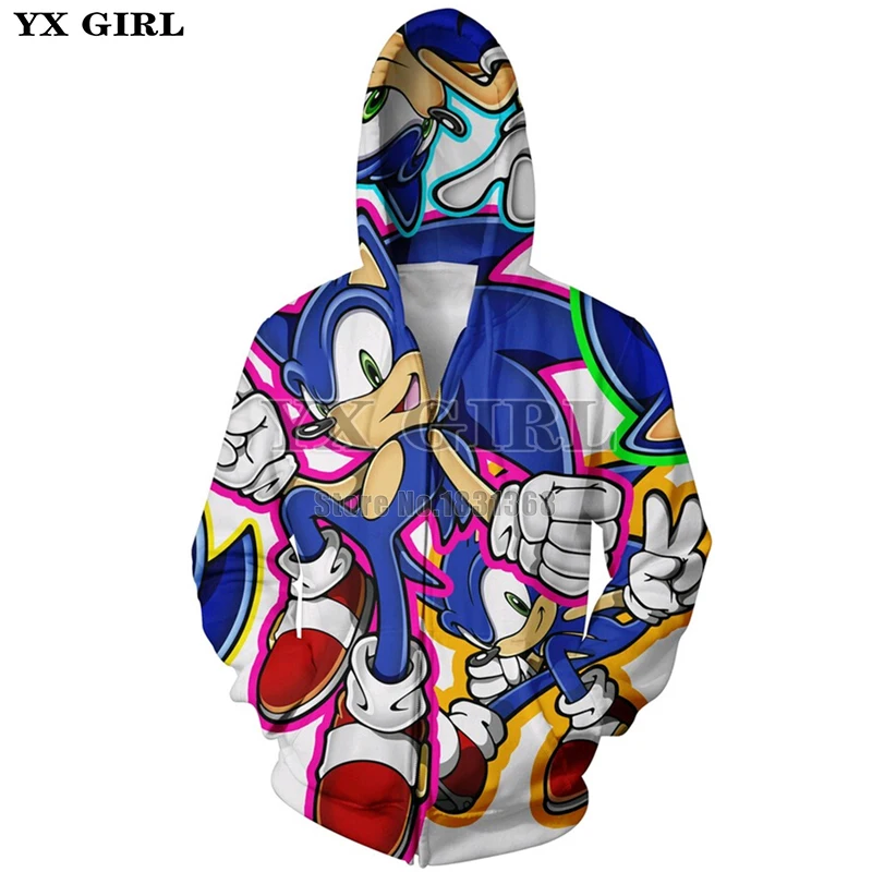 

YX GIRL Brand Jacket Men/Women Hoody Sweatshirt Fashion Pullover Tops Sonic And Other Cartoon Zipper Hoodies Unisex Size XS-5XL