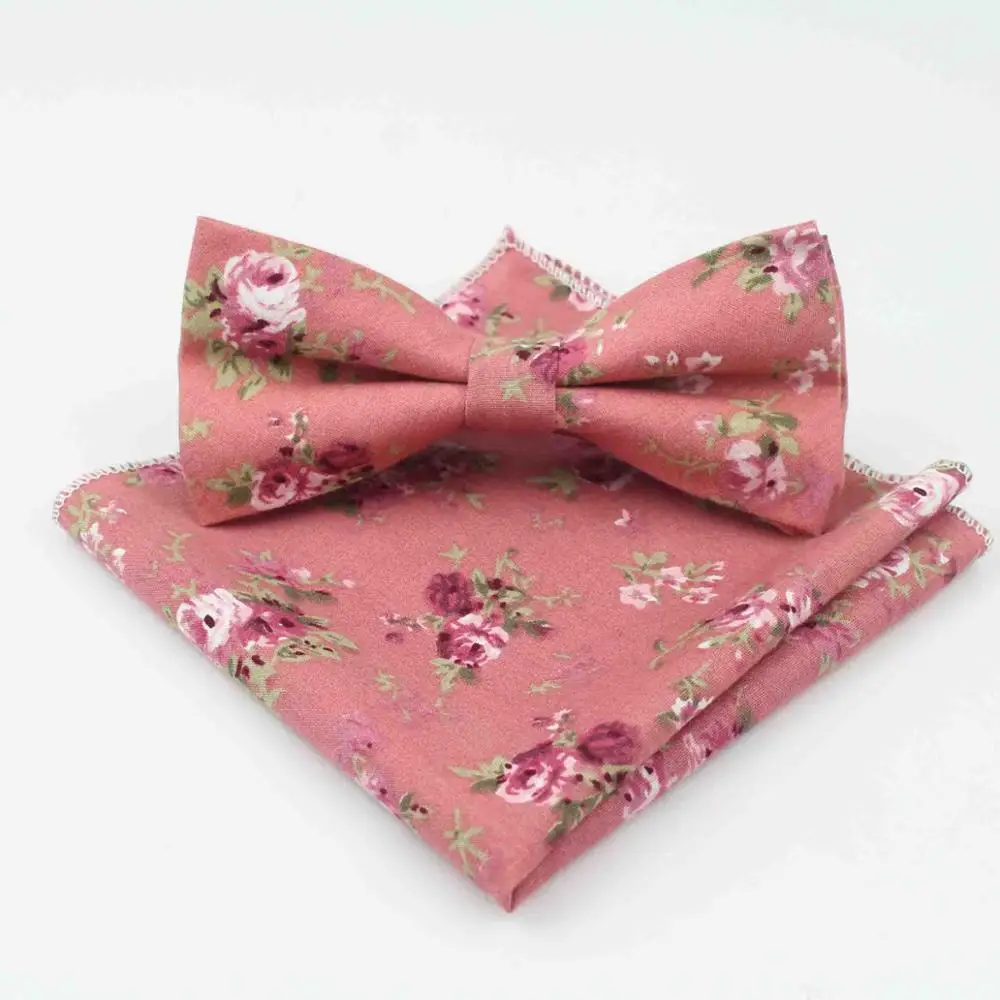 Розовый узкий галстук-бабочка платок Набор хлопковый текстильный цветок Пейсли бабочка карман квадратный с цветочным принтом классические узкие галстуки - Цвет: 21