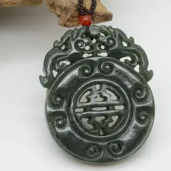 

Zhengpin natural xinjiang stone pendant necklace deep green double dragon hang a men and women gift jewelry JADES jewelry