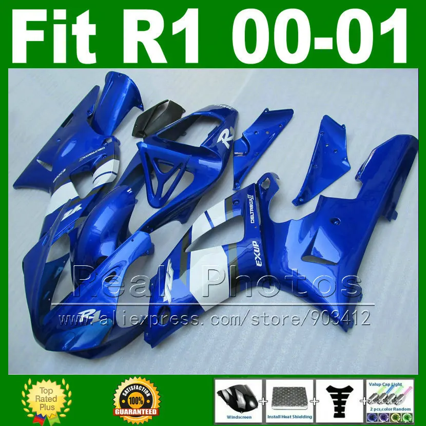 Реальные фото Обтекатели для YAMAHA YZF R1 2000 2001 синий обтекатель комплект YZFR1 00 01 1000